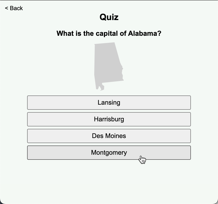 Quizler. Learn U.S. States Captials.